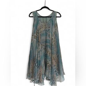 Plein Sud Jeanius Teal Silk Euro Cheetah Autumn Wedding Guest Dress EU 42